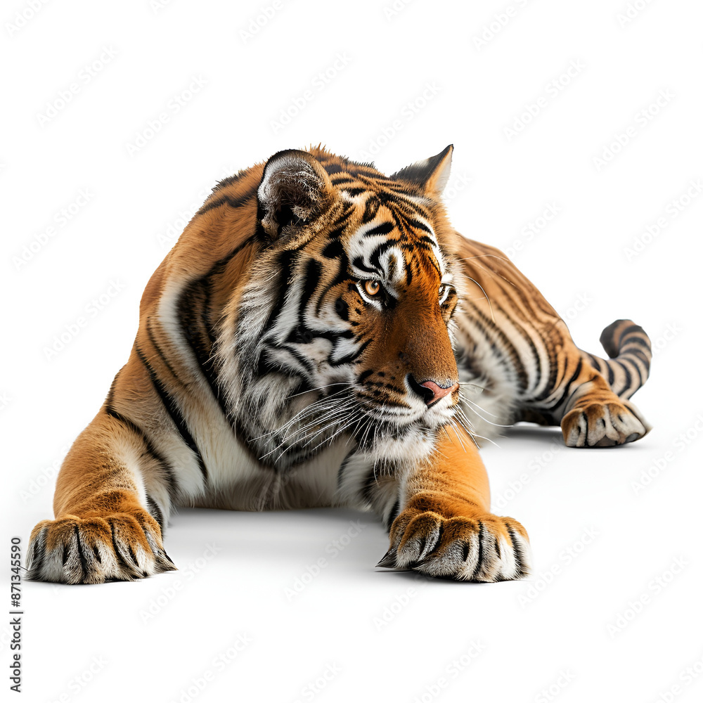 Obraz premium Resting Tiger on a White Background