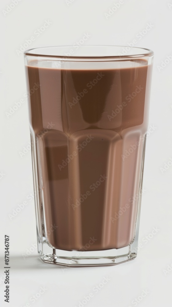 Glass of chocolate milk on white background, studio shot. Refreshing beverage concept Glass of chocolate milk on white background, studio shot. Refreshing beverage concept