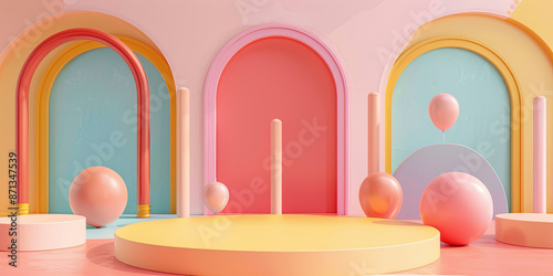 Wallpaper Mural abstract background with colorful podium and geometric shapes, generative AI Torontodigital.ca