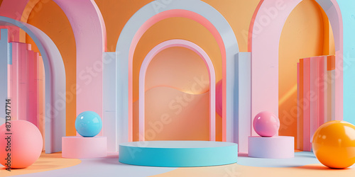 Wallpaper Mural abstract background with colorful podium and geometric shapes, generative AI Torontodigital.ca