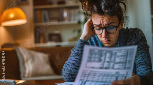 Individual looking at foreclosure notice, job loss, housing instability
