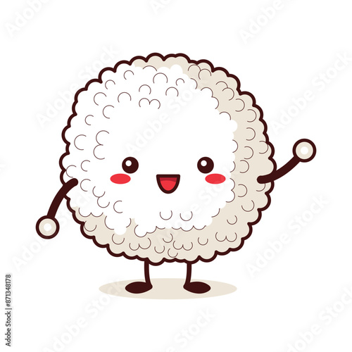 Cute Ball Rice Japanese Food Cartoon Character with Happy Expression