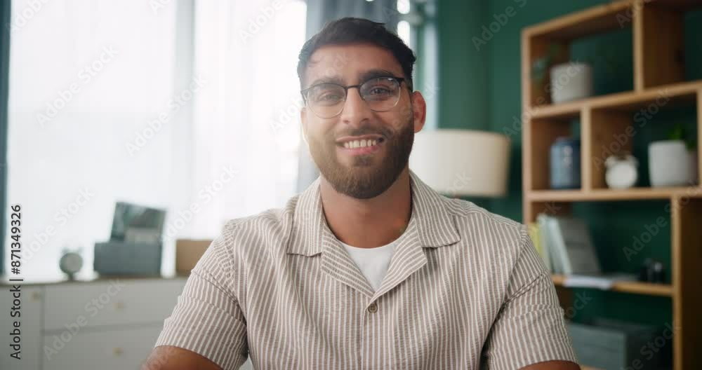 Face, happy and man relax on sofa for comfort on weekend, unwind and chill for stress relief or mindfulness. Male person, portrait and online on couch in home for streaming movies and subscription. Face, happy and man relax on sofa for comfort on weekend, unwind and chill for stress relief or mindfulness. Male person, portrait and online on couch in home for streaming movies and subscription.