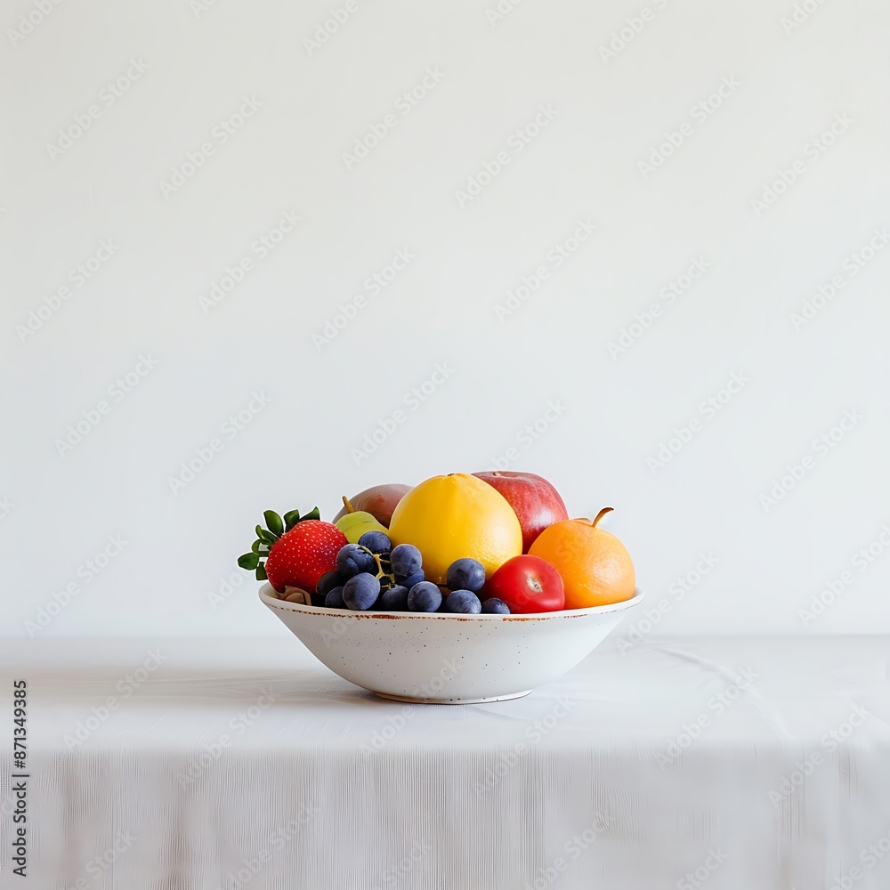  fruits in bowl on table with white background
