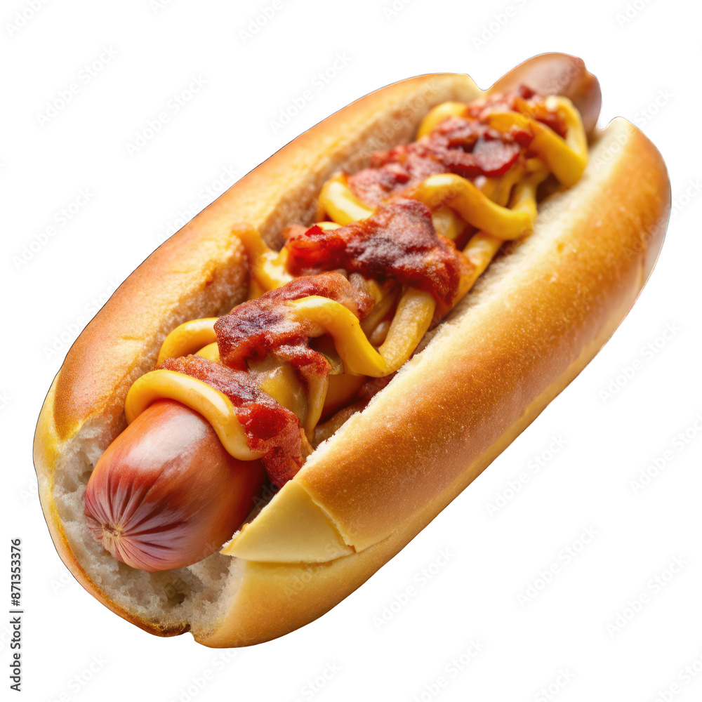 Gourmet hot dog with bacon isolated on transparent background Gourmet hot dog with bacon isolated on transparent background