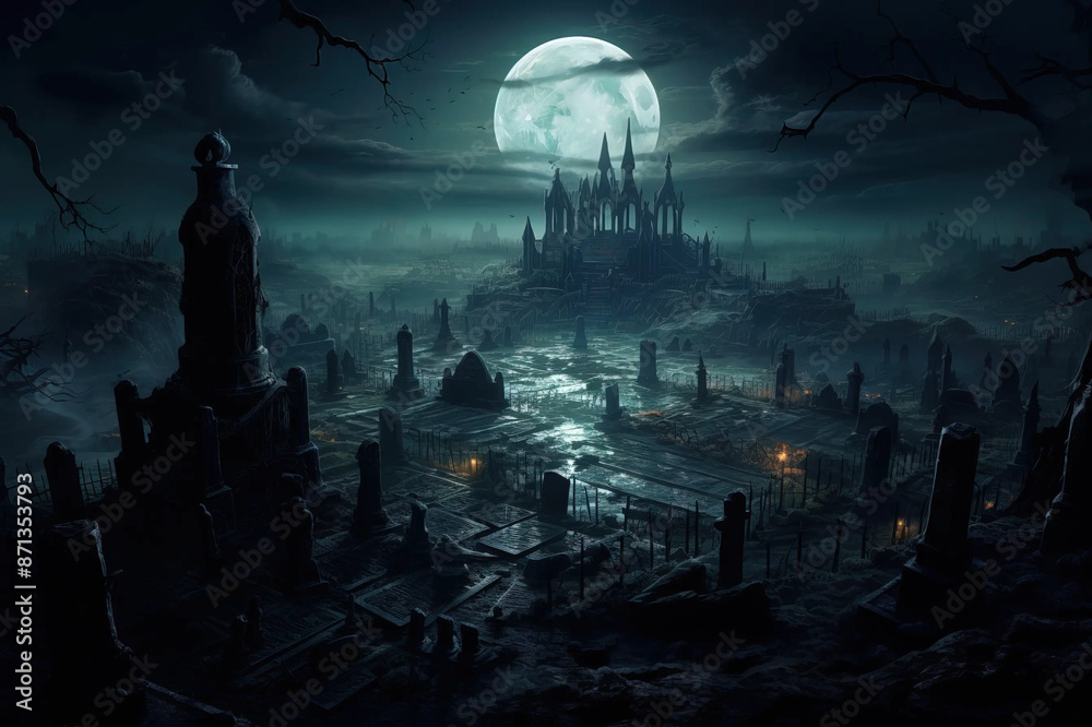 Graveyard moonlit rest: a tranquil scene of solitude Fantasy wallpaper Graveyard moonlit rest: a tranquil scene of solitude Fantasy wallpaper