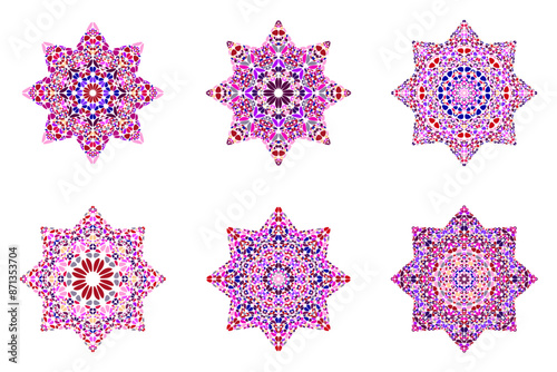 Isolated floral ornament star symbol template set - geometrical ornamental  vector element on  background
