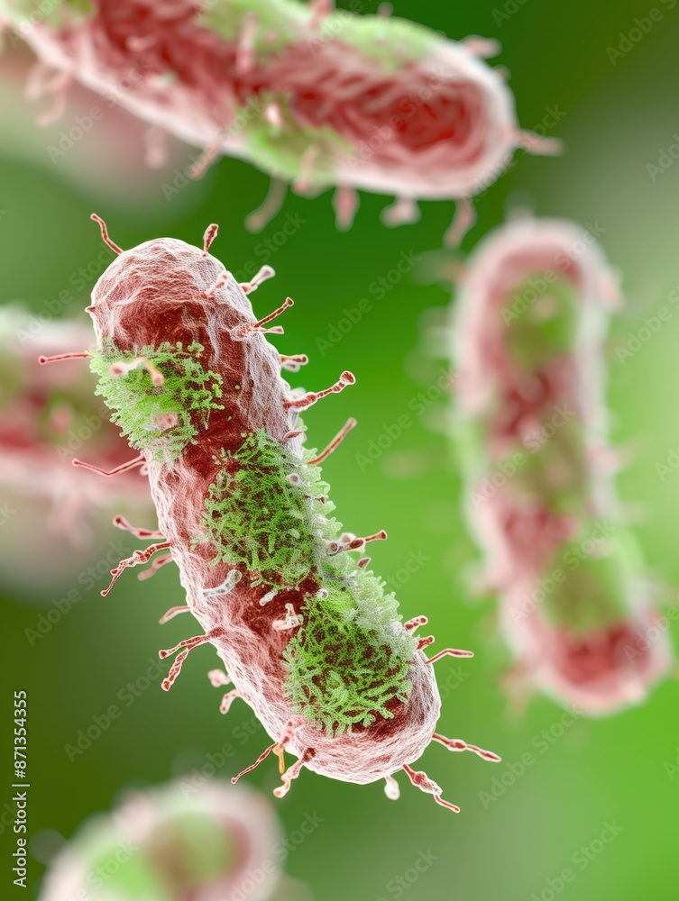 Fototapeta premium E.coli bacteria microscopic organism on blue background.