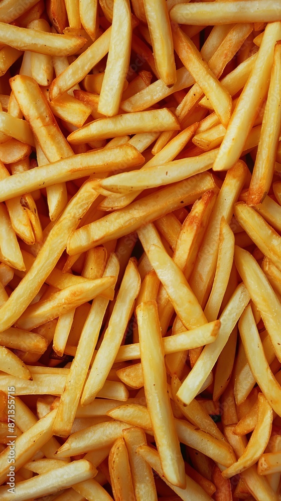 Heap of golden and crispy French fries, close-up. Fast food and snack concept Heap of golden and crispy French fries, close-up. Fast food and snack concept