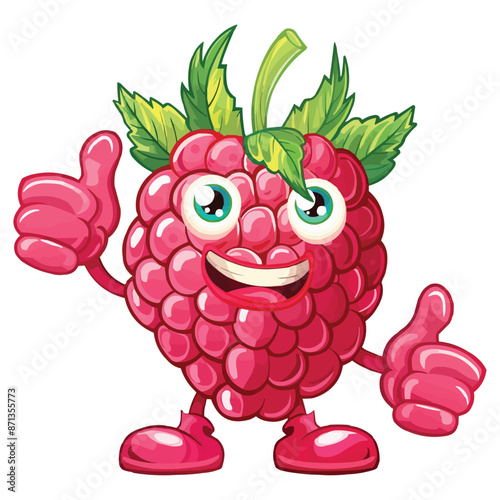 Cartoon raspberry giving thumbs up on white background