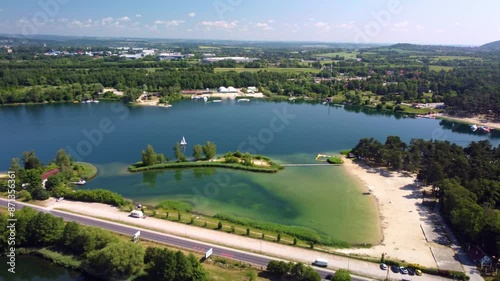 Wallpaper Mural Beautiful aerial footage of Kryspinów Reservoir, capturing its appeal as a popular recreational destination, Budzyn, Poland Torontodigital.ca