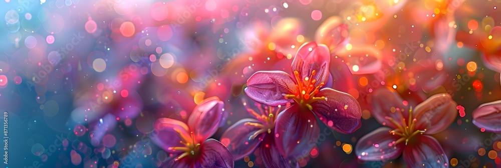 Abstract colorful background with plastic flowers and bokeh lights for a Valentine s Day card or spring holiday decoration Abstract colorful background with plastic flowers and bokeh lights for a Valentine s Day card or spring holiday decoration