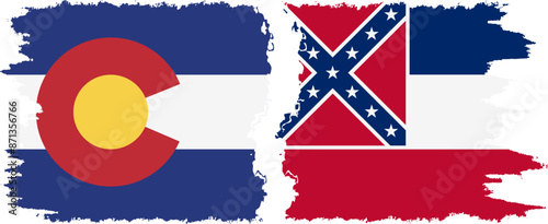 Free Download Mississippi and Colorado states grunge brush flags connection vector - GFXLoad