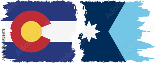Minnesota 2924 and Colorado states grunge brush flags connection vector
