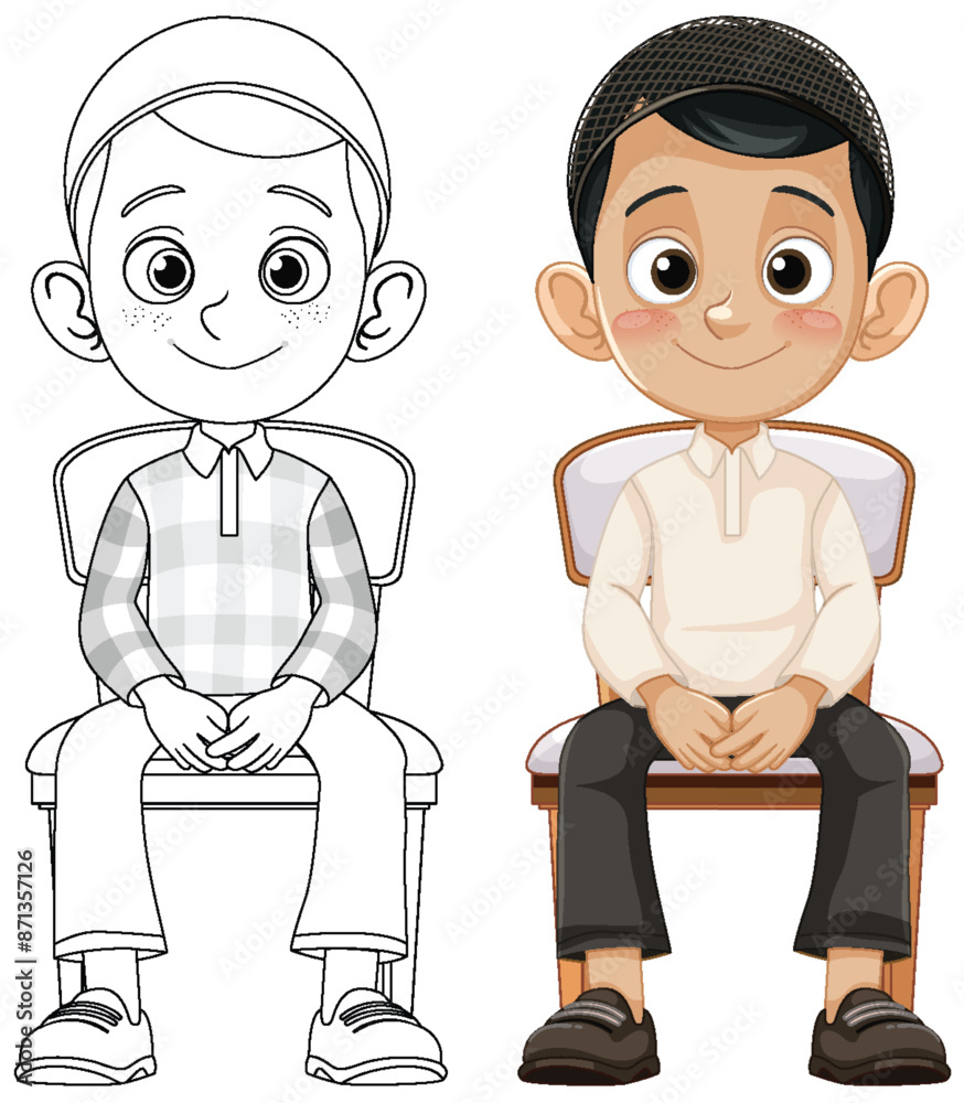 Illustration of a Muslim boy sitting on a chair Illustration of a Muslim boy sitting on a chair