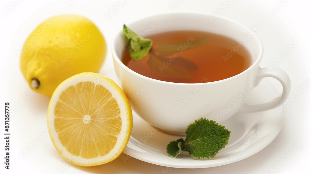 Food for convalescent patients, A cup of herbal tea with a slice of lemon on the side Food for convalescent patients, A cup of herbal tea with a slice of lemon on the side