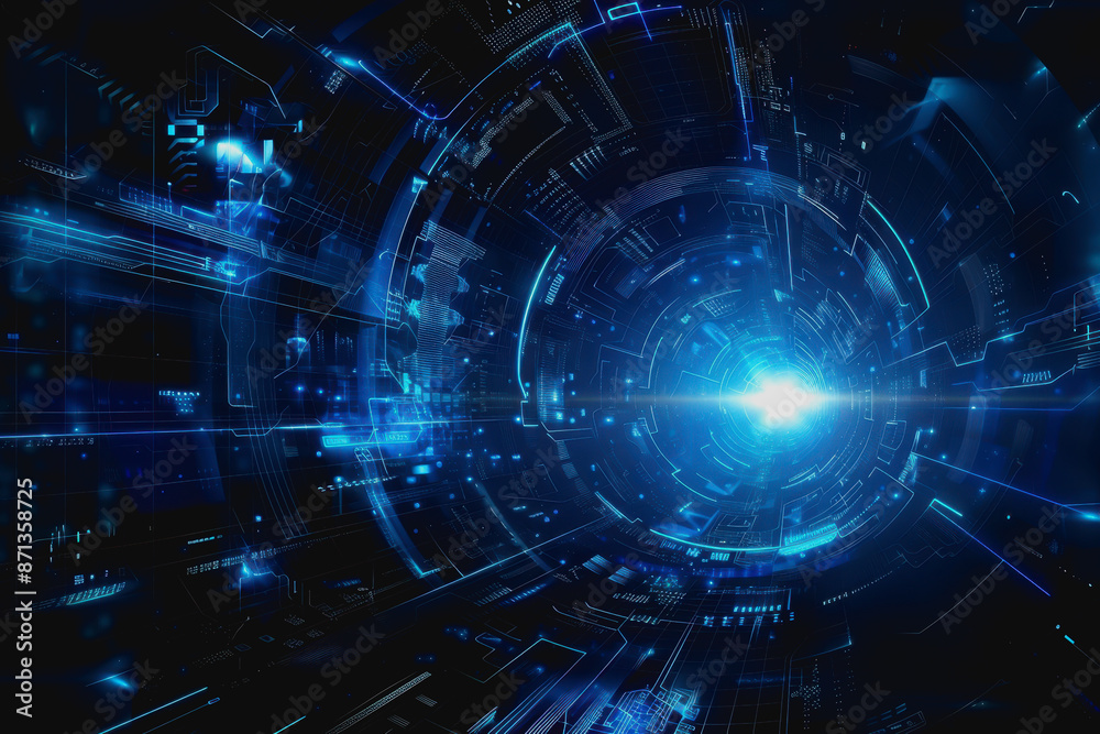 Cyber themed digital background with blue glowing lines and interconnected circuits Cyber themed digital background with blue glowing lines and interconnected circuits