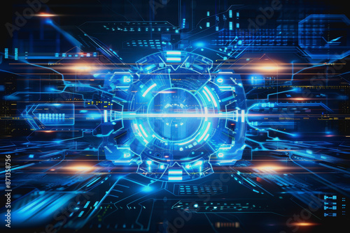 Cyber themed digital background with blue glowing lines and interconnected circuits © Jirapong