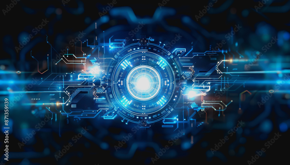 Digital abstract background with blue technology graphics and interconnected circuits Digital abstract background with blue technology graphics and interconnected circuits