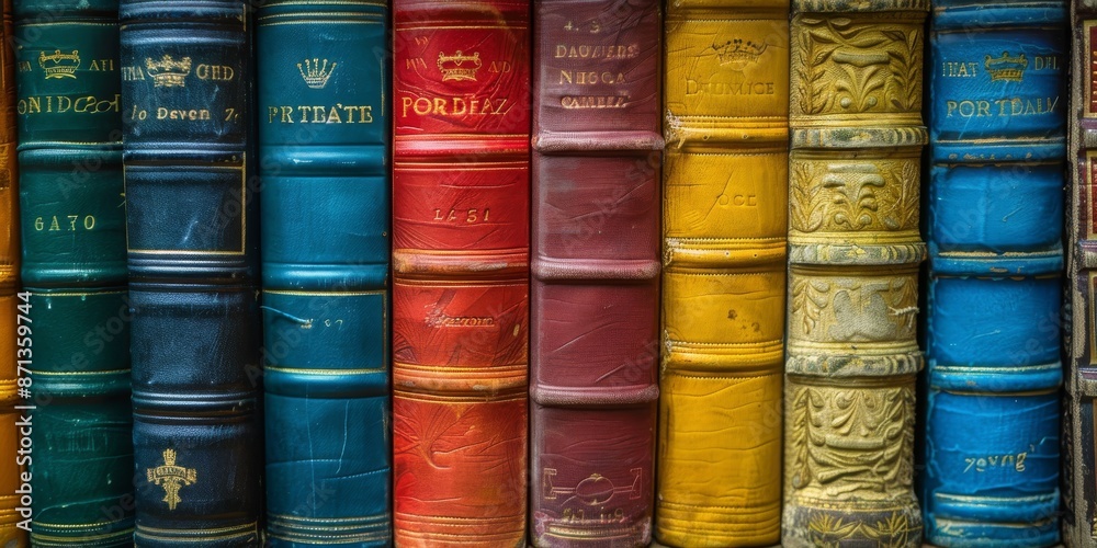 Fototapeta premium A Vibrant Collection of Books Adorning a Shelf. An Invitation to Explore the World of Literature