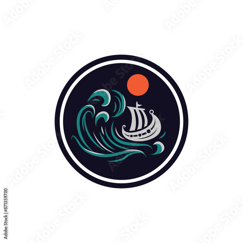 Viking ship and ocean wave graphic vector