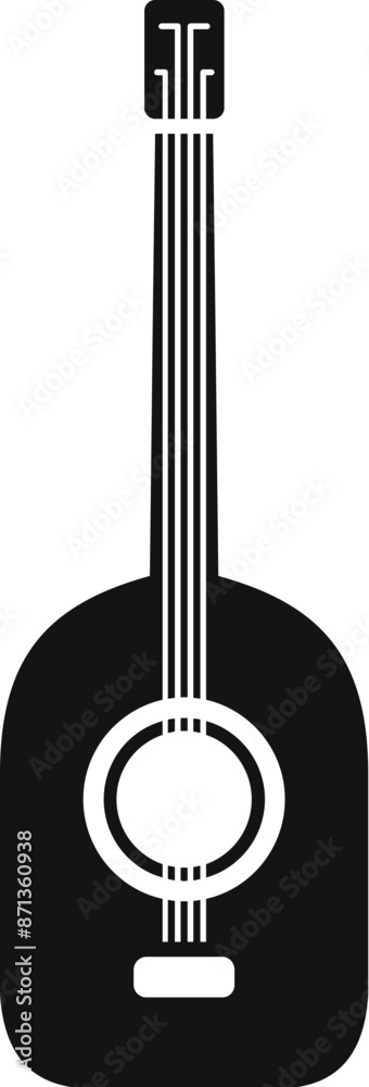 Black and white silhouette of a classical acoustic guitar standing up on a white background Black and white silhouette of a classical acoustic guitar standing up on a white background