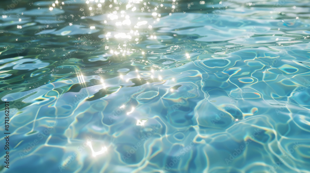 Obraz premium Sunlight sparkles on the undulating surface of a pristine swimming pool, creating a mesmerizing display of light and water.
