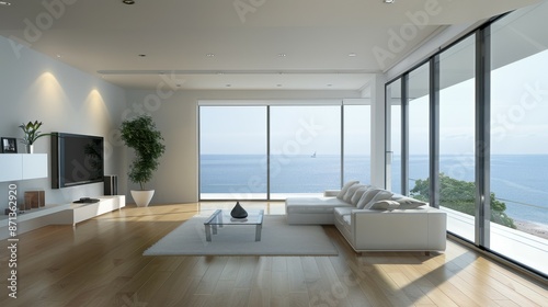 Modern Minimalism in Clean Living Room with Sleek Design Elements © LOMOSONIC