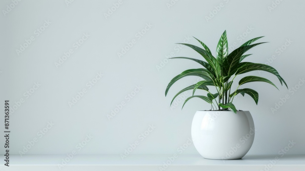 Minimalist Freshness - Single Plant in White Pot for Elegant Simplicity Minimalist Freshness - Single Plant in White Pot for Elegant Simplicity