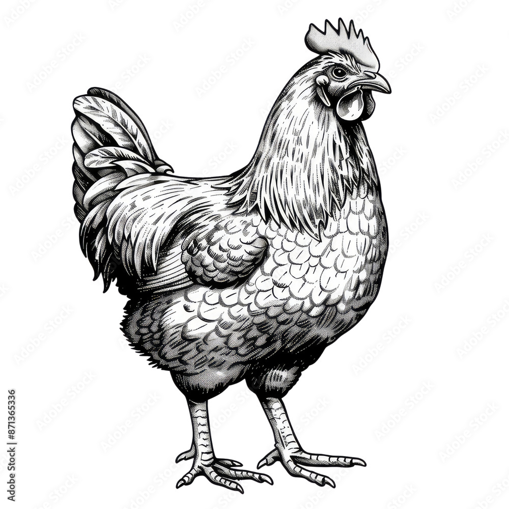 Black And White Drawing Chicken lllustrations Art, Generative AI Black And White Drawing Chicken lllustrations Art, Generative AI
