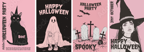 Halloween poster design collection. Set of banners for a spooky october halloween party