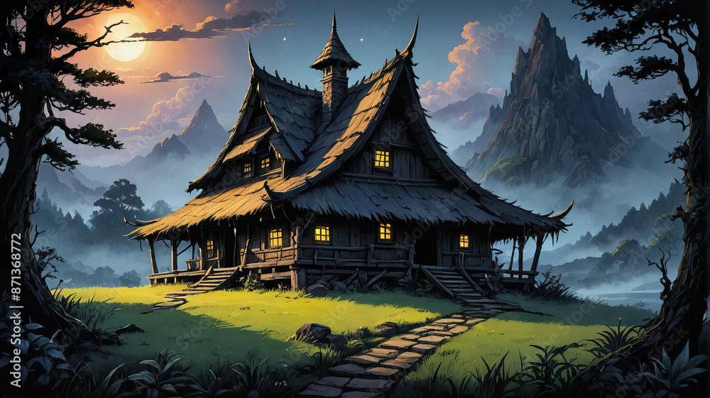 Hut in a Dark Enchanted Forest, Mystery Unfolds Fantasy wallpaper Hut in a Dark Enchanted Forest, Mystery Unfolds Fantasy wallpaper