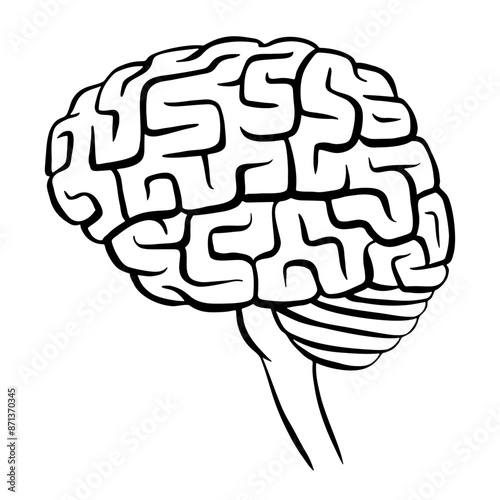 Hand-drawn black and white illustration of a human brain