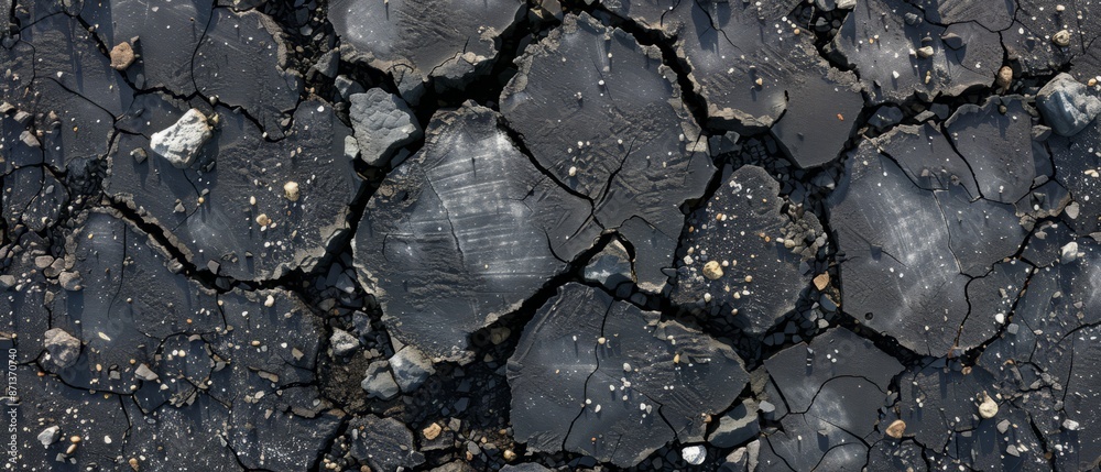 Panoramic close-up, high detail scan of asphalt with patches material, Generative AI Panoramic close-up, high detail scan of asphalt with patches material, Generative AI