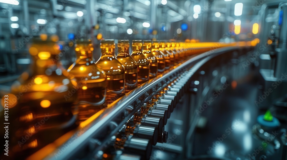 High-resolution images of a ready-to-drink beverage production facility, modern technology, automated processes, vibrant packaging. Clean and efficient High-resolution images of a ready-to-drink beverage production facility, modern technology, automated processes, vibrant packaging. Clean and efficient