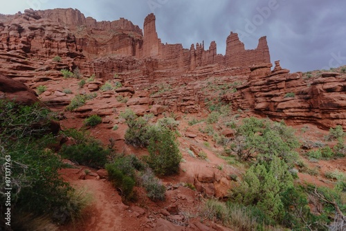 Desert trail at the Fisher Towers, Moab, Utah, United States of America.