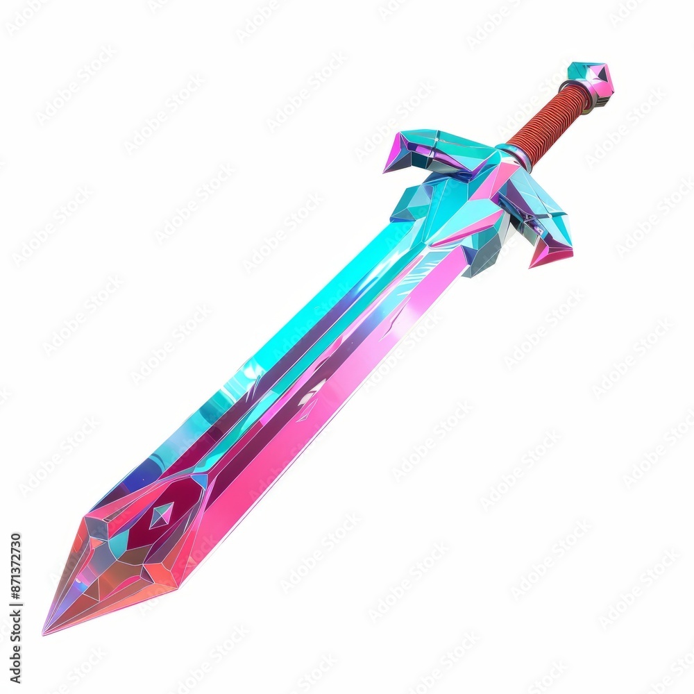 3D Render, Low Poly style of a futuristic energy sword, on isolated white background, Generative AI 3D Render, Low Poly style of a futuristic energy sword, on isolated white background, Generative AI