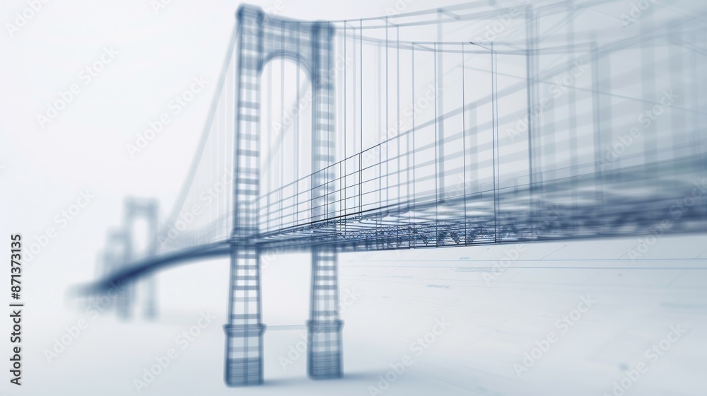 Obraz premium Architectural blueprint of a strong, innovative bridge model, building project, cutting-edge design, detailed engineering, modern and impressive