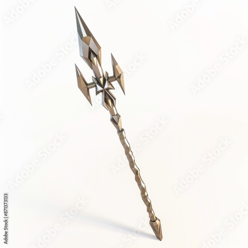3D Render, Low Poly style of a gladiator's trident, on isolated white background, Generative AI