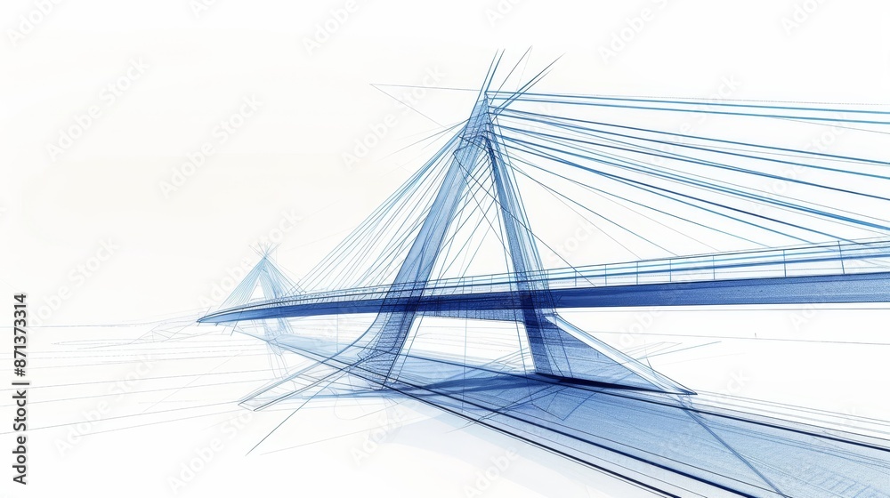 Blueprint sketch of a modern bridge, architectural drawing, detailed construction, precise lines, technical and innovative design Blueprint sketch of a modern bridge, architectural drawing, detailed construction, precise lines, technical and innovative design