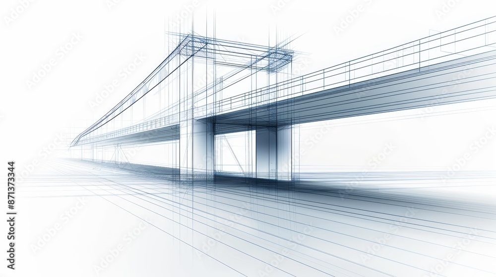 Blueprint sketch of a modern bridge, architectural drawing, detailed ...