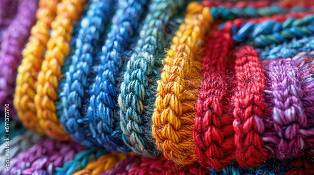 Close up of hand knit wool stocking in ribbed stitch Close up of hand knit wool stocking in ribbed stitch