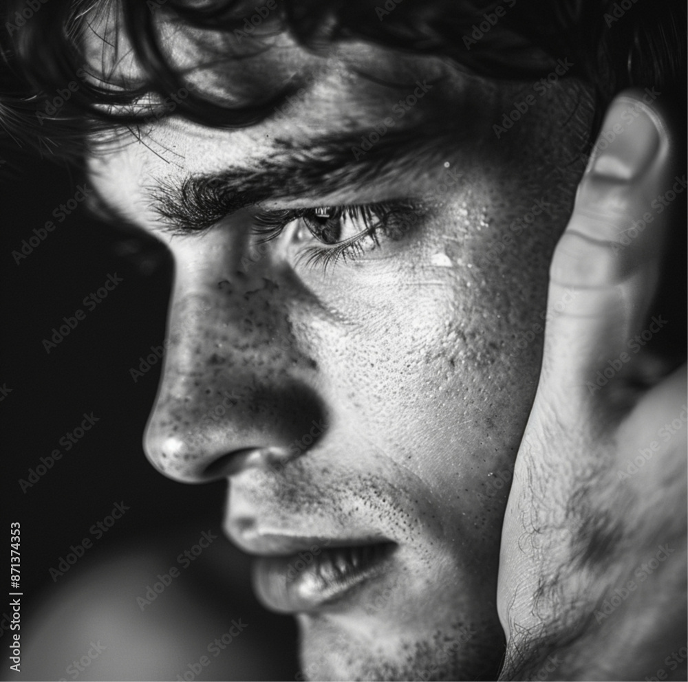 Obraz premium close up of an man's cheek getting slapped, sad man