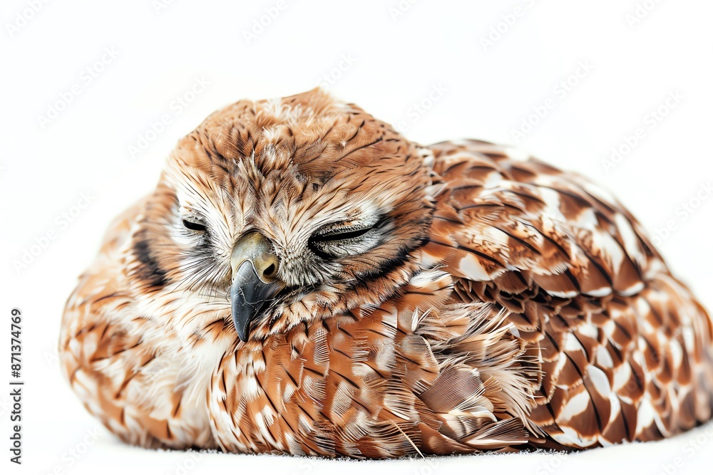 Fototapeta premium A hawk resting on a white surface with red hearts.