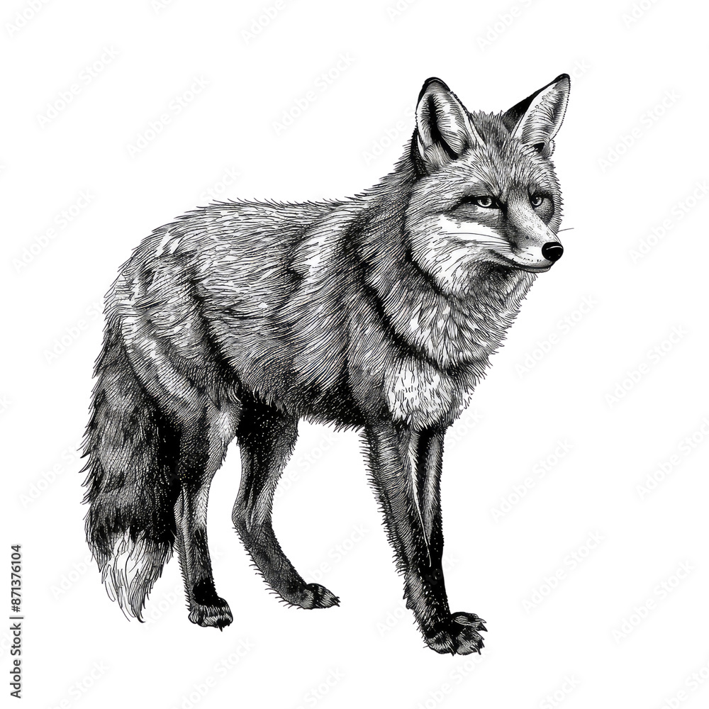 Black And White Drawing Fox lllustrations Art, Generative AI Black And White Drawing Fox lllustrations Art, Generative AI