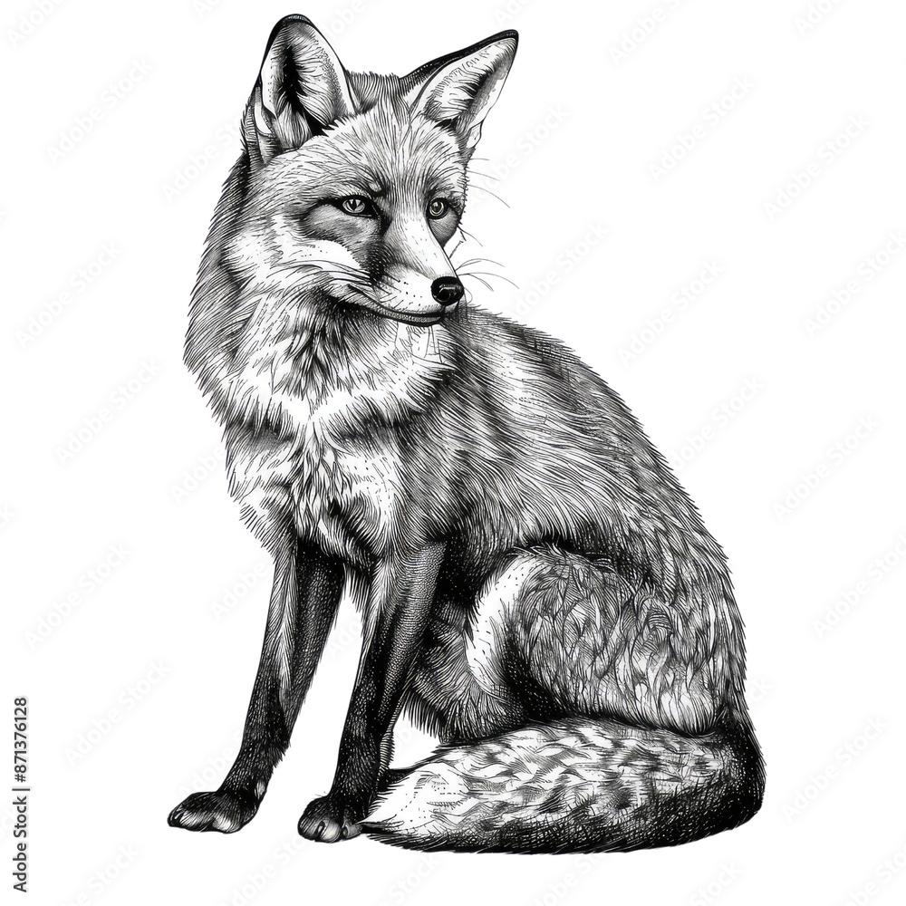 Black And White Drawing Fox lllustrations Art, Generative AI Black And White Drawing Fox lllustrations Art, Generative AI