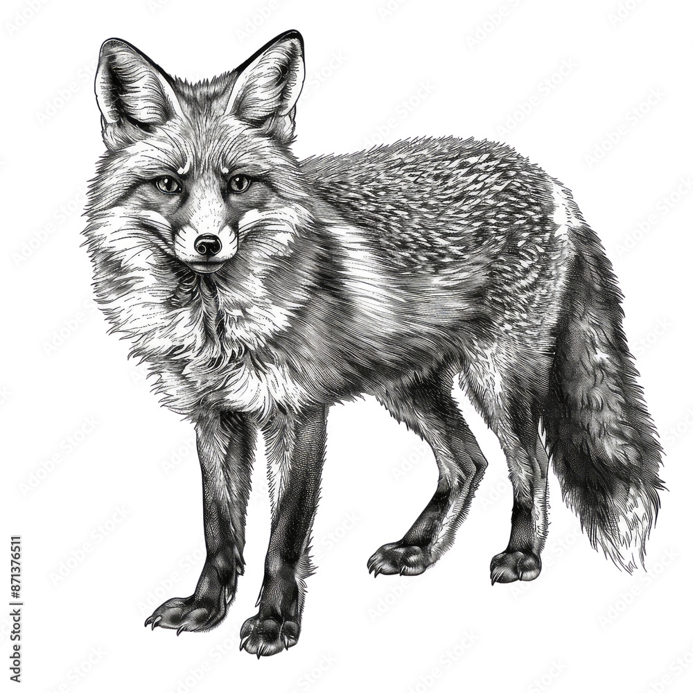 Black And White Drawing Fox lllustrations Art, Generative AI Black And White Drawing Fox lllustrations Art, Generative AI
