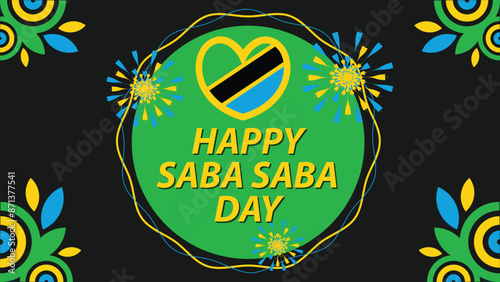 Saba Saba Day  vector banner design with geometric shapes and vibrant colors on a horizontal background. Happy Saba Saba Day modern minimal poster.