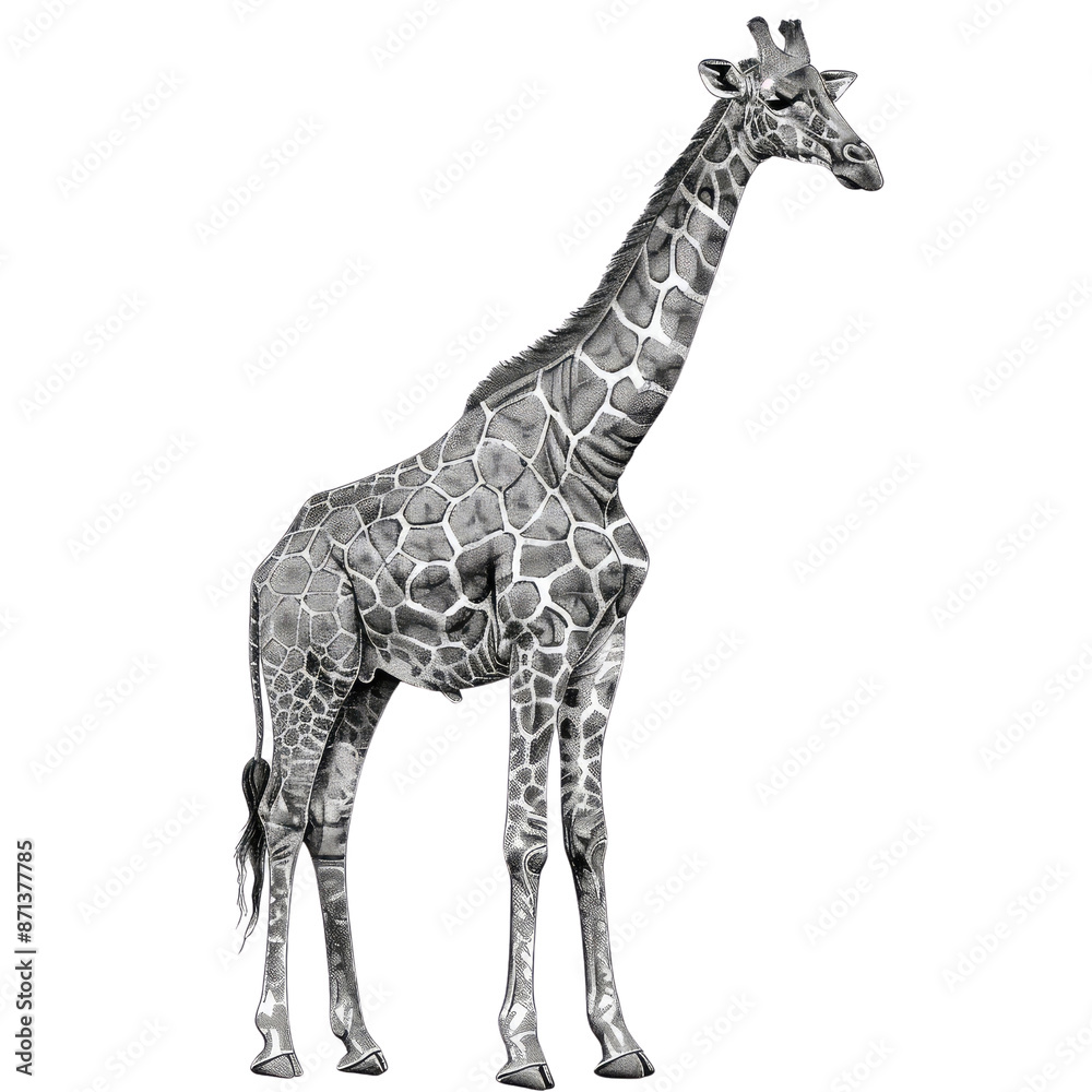 Obraz premium Black And White Drawing Giraffe lllustrations Art, Generative AI