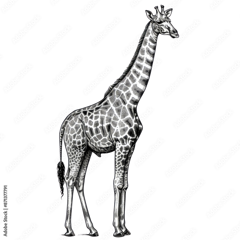 Naklejka premium Black And White Drawing Giraffe lllustrations Art, Generative AI